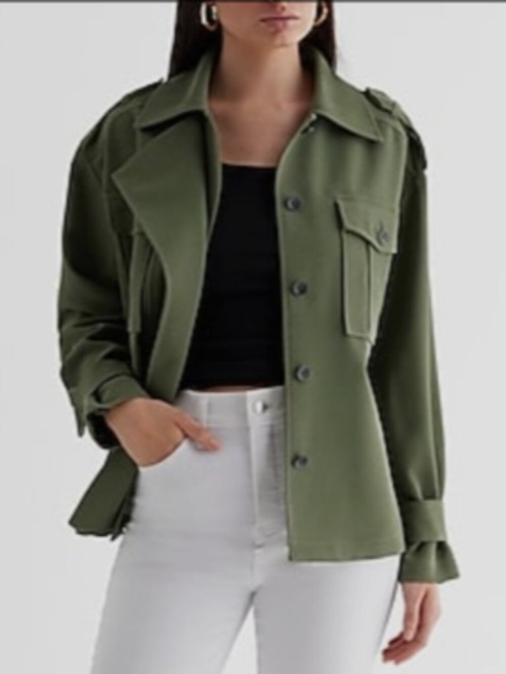 NEW Express Twill Oversized Belted Utility Jacket Size S Olive Green